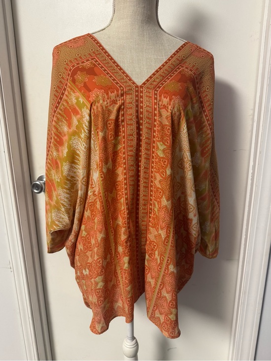 Rose & Olive Tops - Rose & Olive Orange and Yellow Paisley V-Neck Tunic